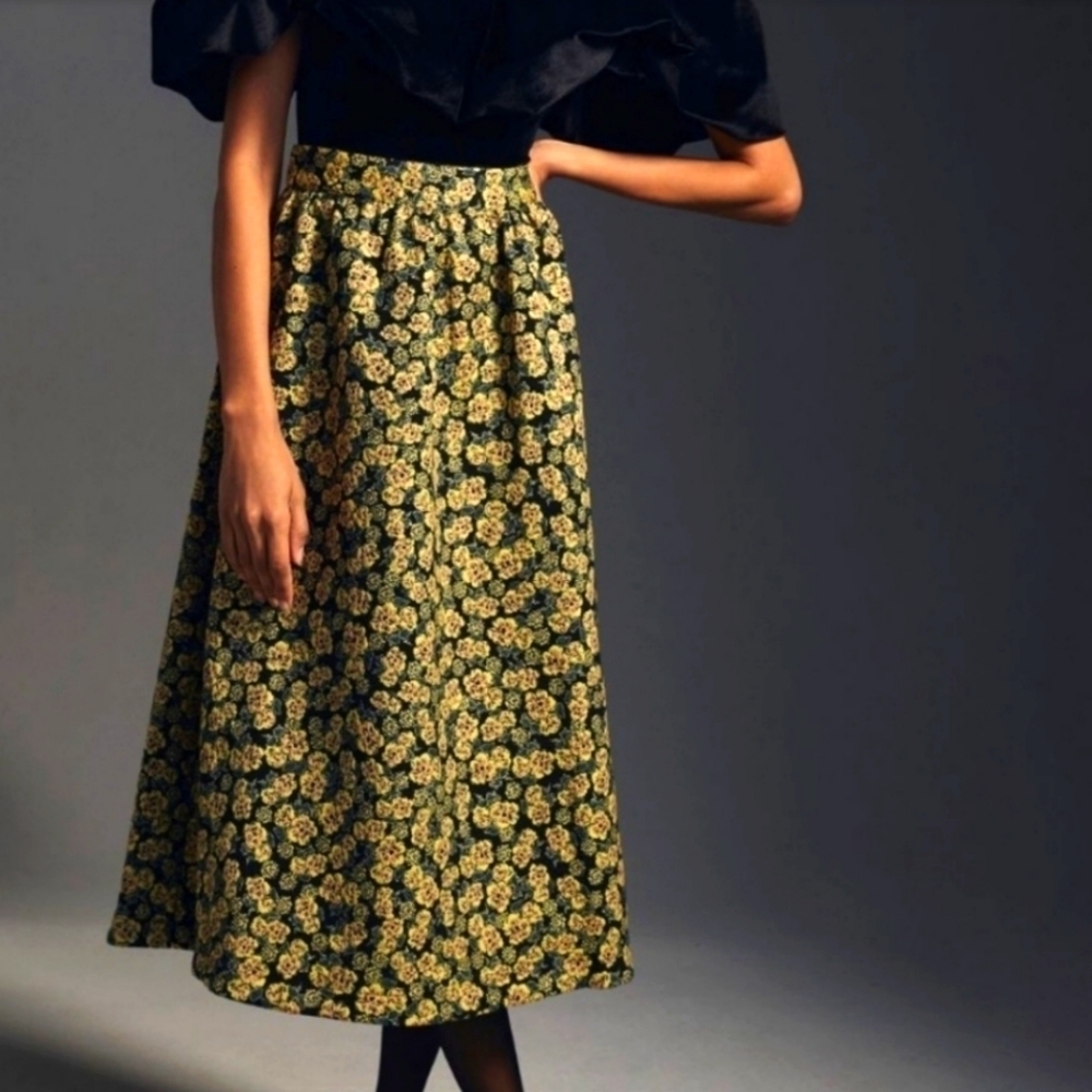 Anthropologie Maeve Brocade cotton blend jaquard floral  Maxi Skirt NWOT sz 6